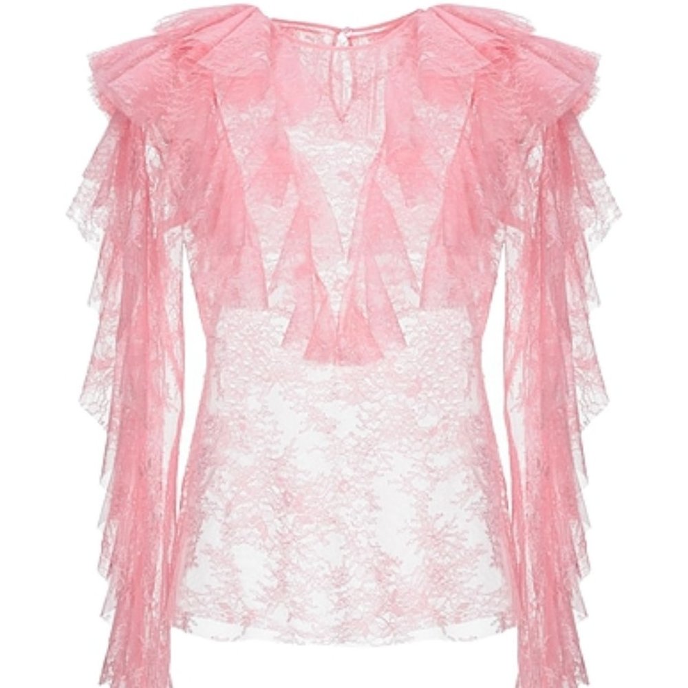 Philosophy Di Lorenzo Serafini Pink Ruffle Lace Blouse / size 4
